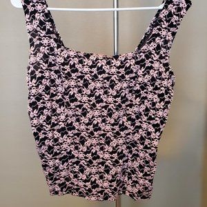 E.K Designs Large, Pink & Black Floral, Sheer Tank Top